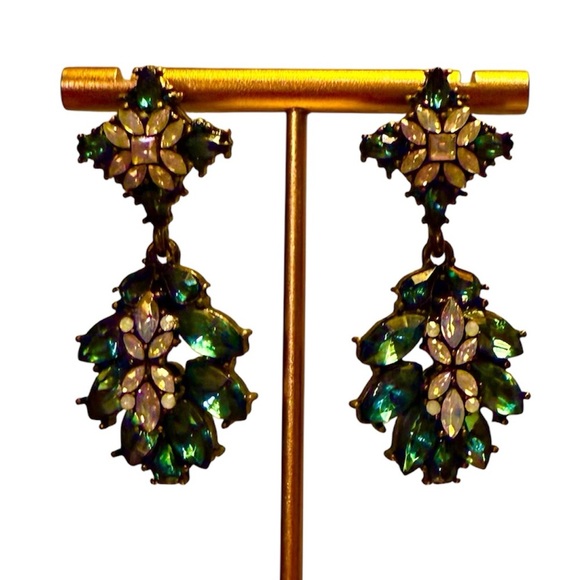 NWOT Y2K Vintage BaubleBar Green/Clear Crystal Chandelier Pierced Earrings - Picture 1 of 5
